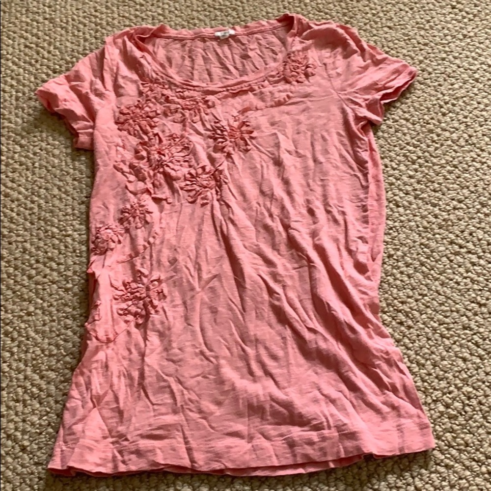 Jcrew T-shirt coral with floral embellishment